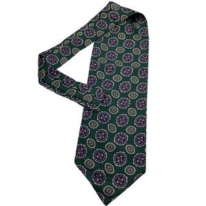 BERRY LOGAN Green/Blue Medallion Silk LUXURY Ascot Cravat HANDMADE ITALY